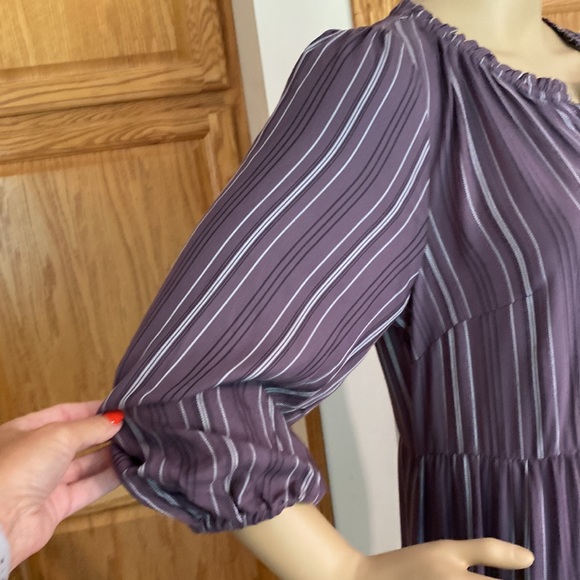 Isabel Maternity- plum striped, long sleeve maxi dress with side pockets - Picture 3 of 13